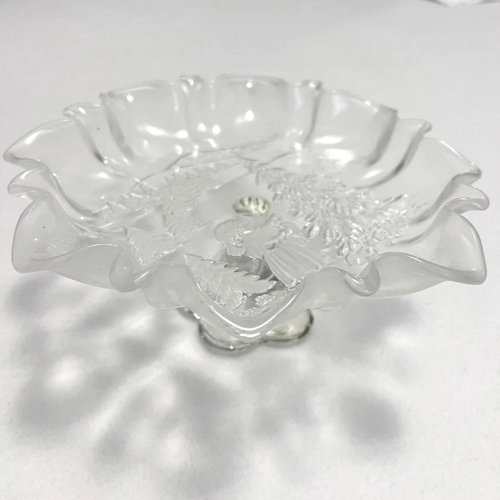 Glass Pedestal Bowl Clear Frosted Holiday Child Trees Winter 4